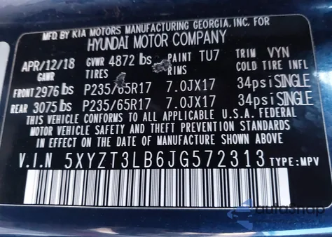 2018 Hyundai Santa Fe Sport 2.4L z USA, uszkodzony, nr VIN 5XYZT3LB6JG572313